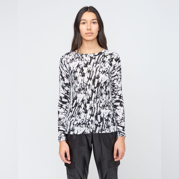 Kokun Abstract Granite Print Fitted Crew | Bamboo & Cashmere Top | Sz Medium - Picture 1 of 7